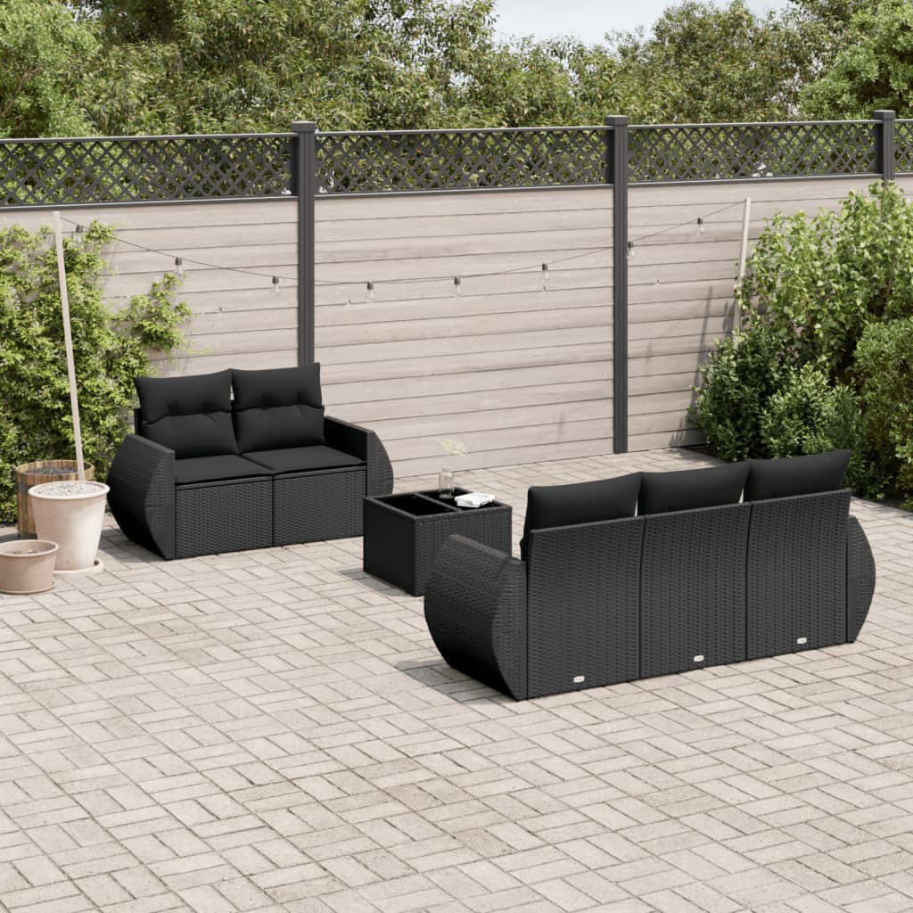 6-dijelni set vrtnih sofa s jastucima crni od poliratana Crna 70 x 62 x 69 cm