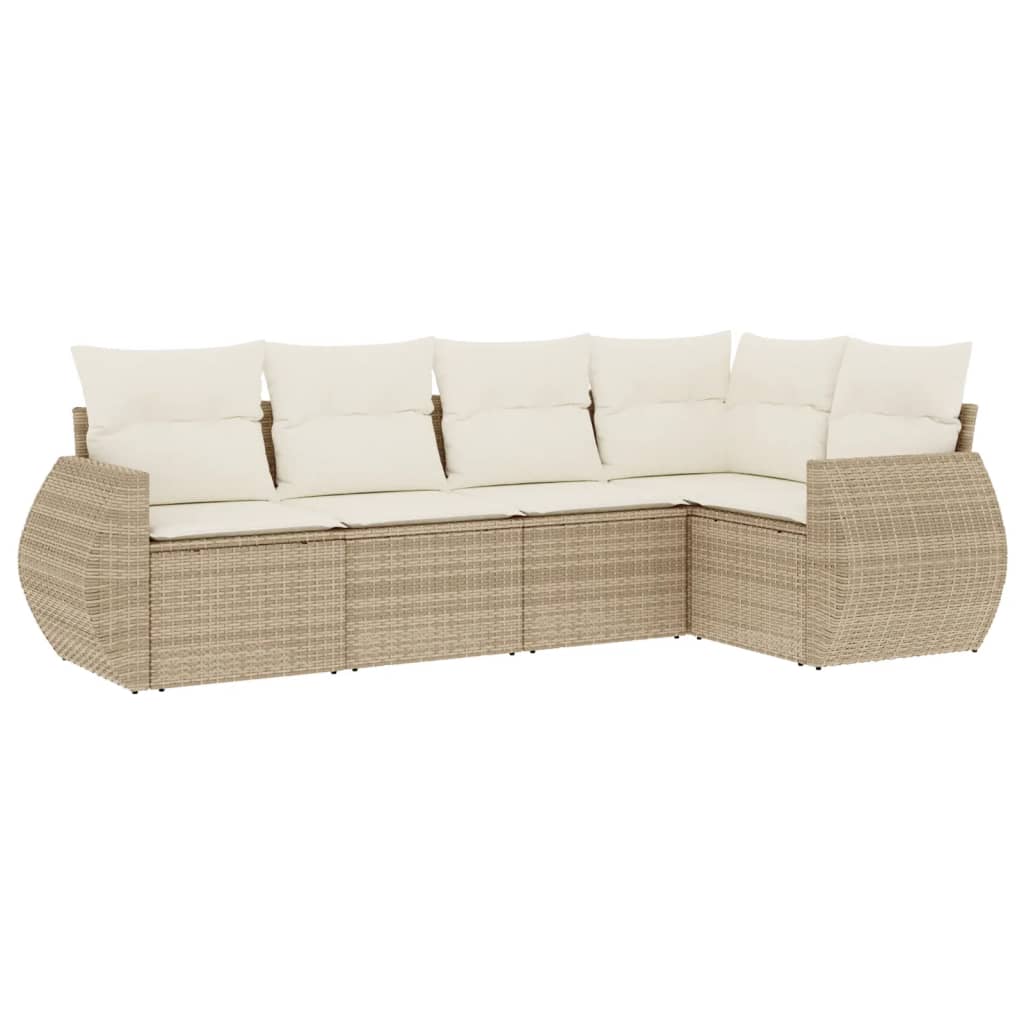5-dijelni vrtni set sofa s jastucima bež od poliratana 70 x 62 x 69 cm