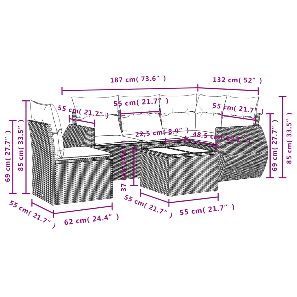 6-dijelni set vrtnih sofa s jastucima bež od poliratana 70 x 62 x 69 cm