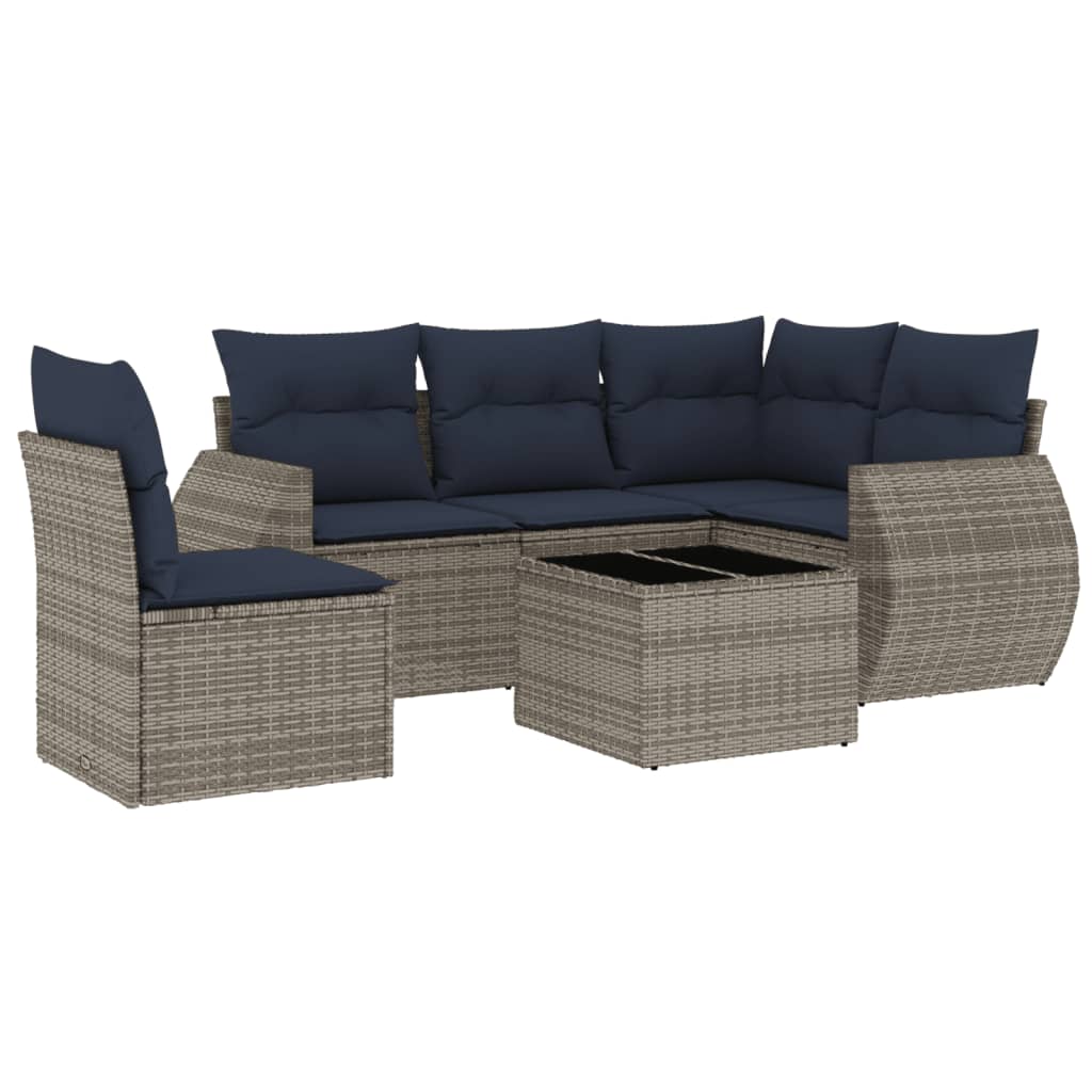 Vrtni set od 6 dijelova s jastucima, sivi poliratan Grey and blue