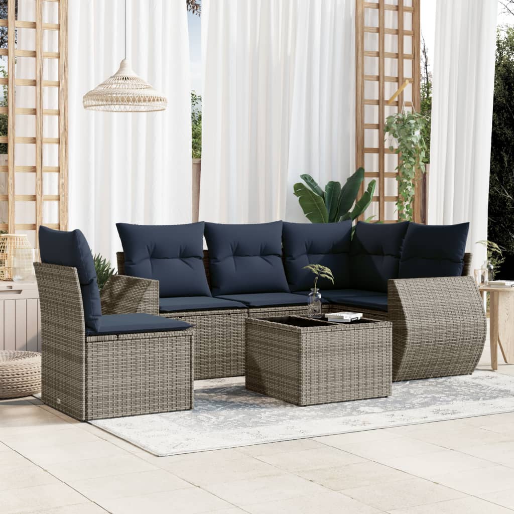 Vrtni set od 6 dijelova s jastucima, sivi poliratan Grey and blue