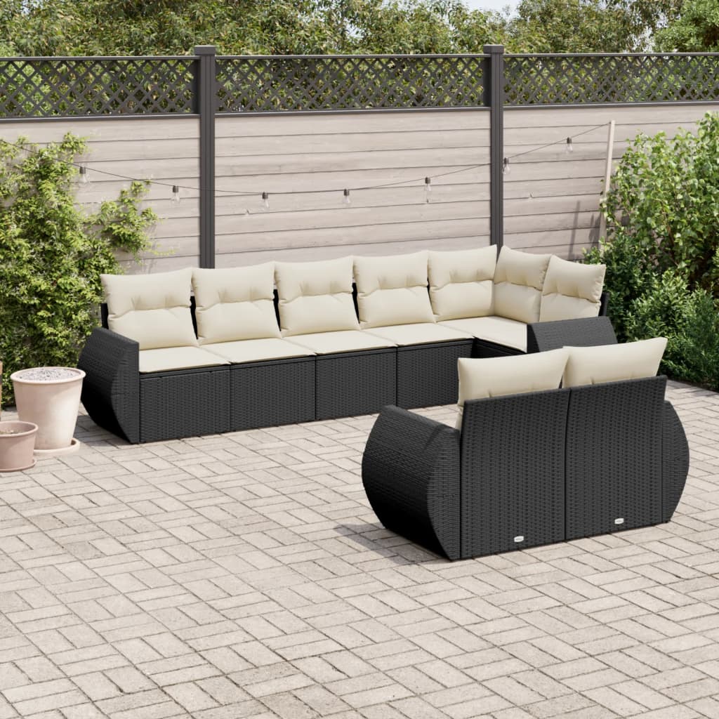 8-dijelni set vrtnih sofa od poliratana s jastucima crni Crna 71 x 62 x 69 cm