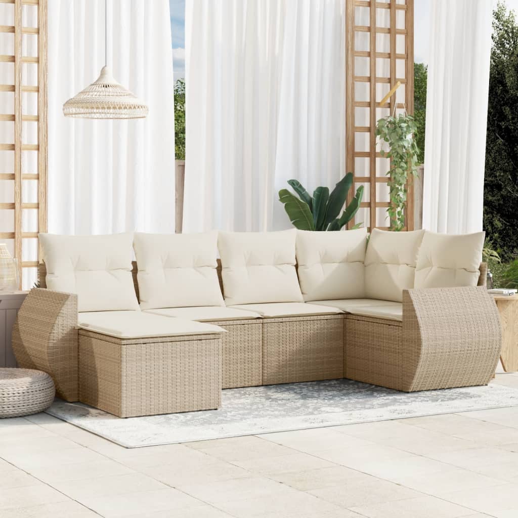 6-dijelni set vrtnih sofa s jastucima bež od poliratana 55 x 55 x 37 cm