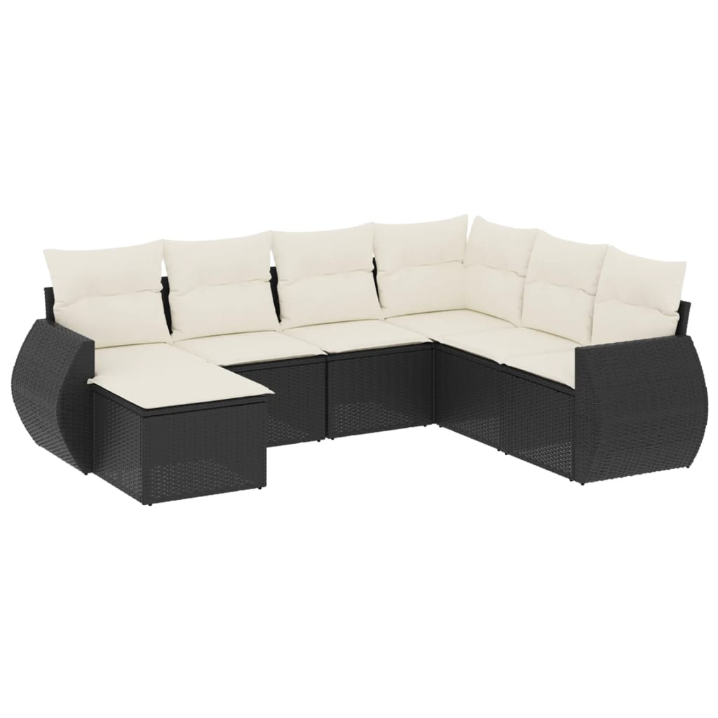 7-dijelni set vrtnih sofa od poliratana s jastucima crni Crna 71 x 62 x 69 cm