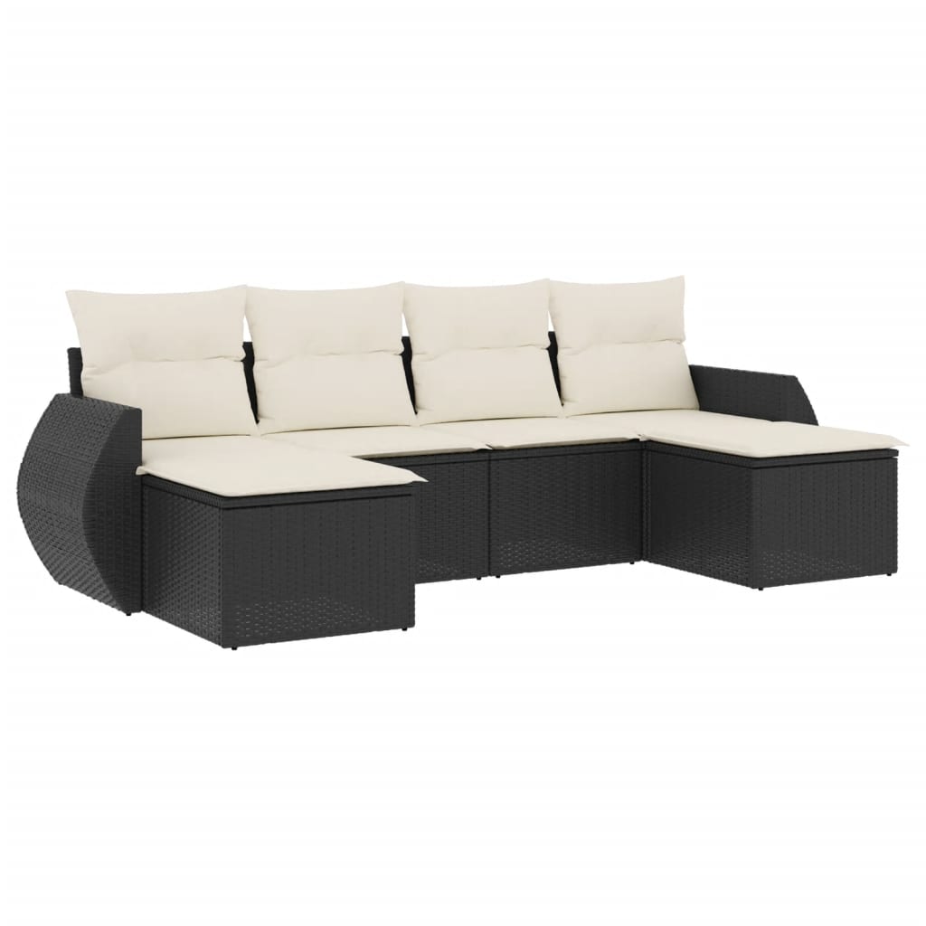 6-dijelni set vrtnih sofa s jastucima crni od poliratana Crna 55 x 55 x 37 cm