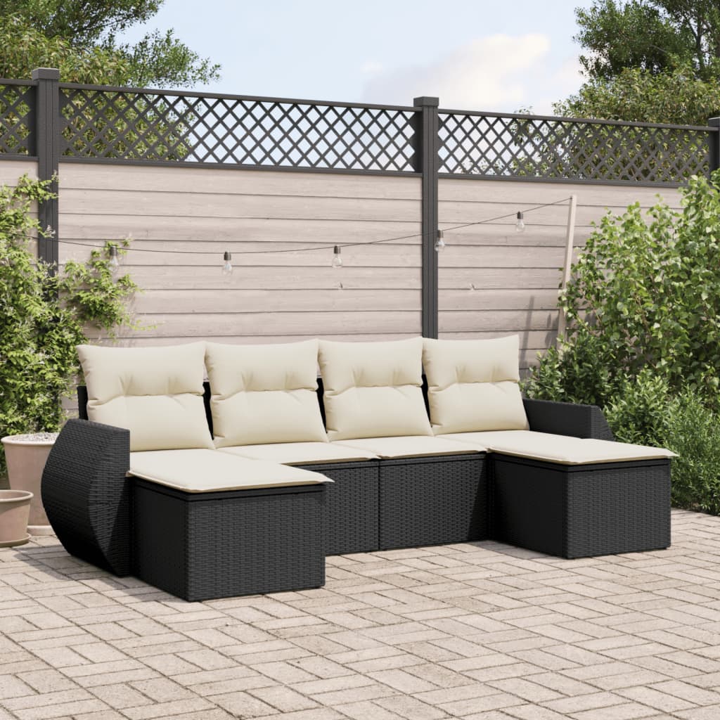 6-dijelni set vrtnih sofa s jastucima crni od poliratana Crna 55 x 55 x 37 cm