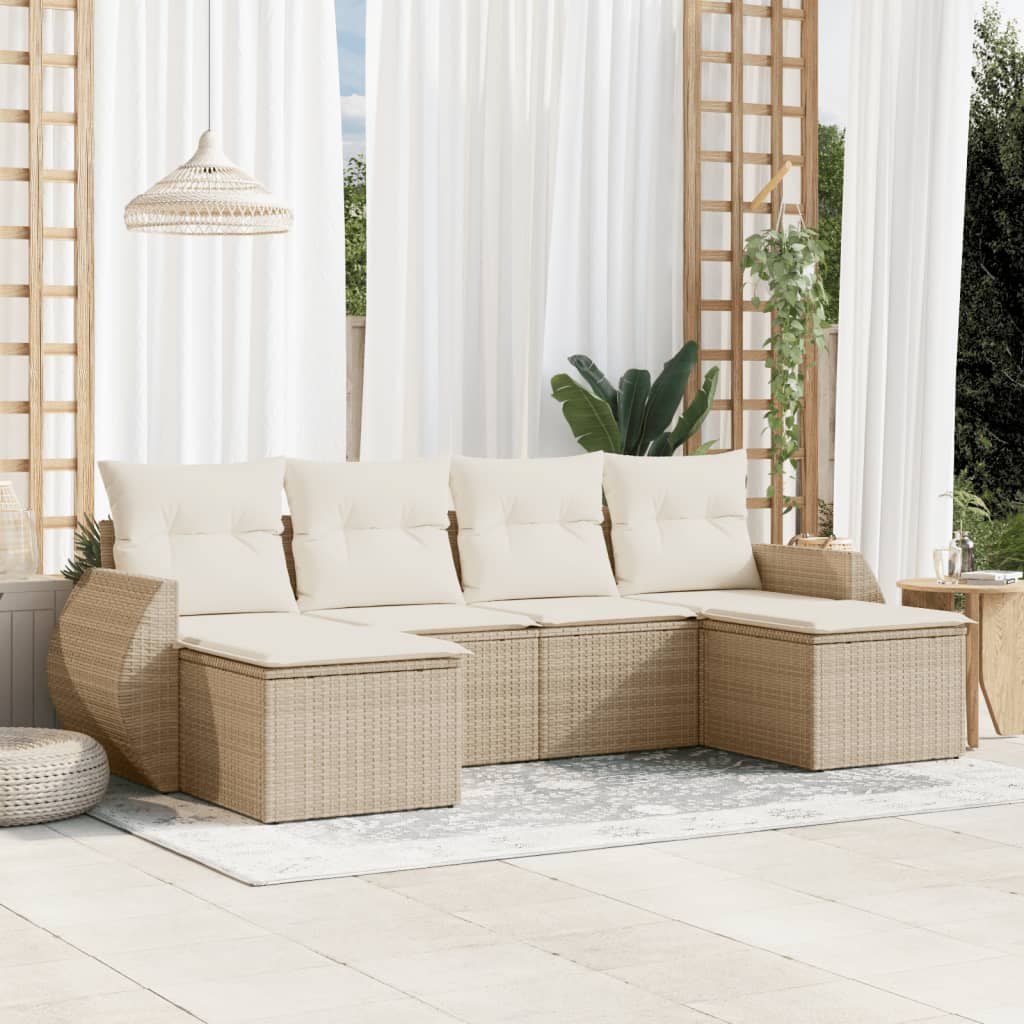 6-dijelni set vrtnih sofa s jastucima bež od poliratana 55 x 55 x 37 cm