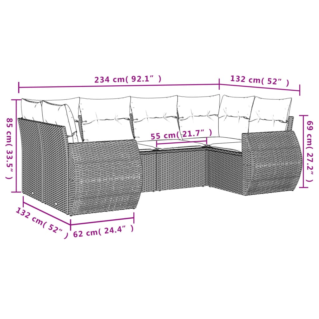 6-dijelni set vrtnih sofa s jastucima bež od poliratana 71 x 62 x 69 cm