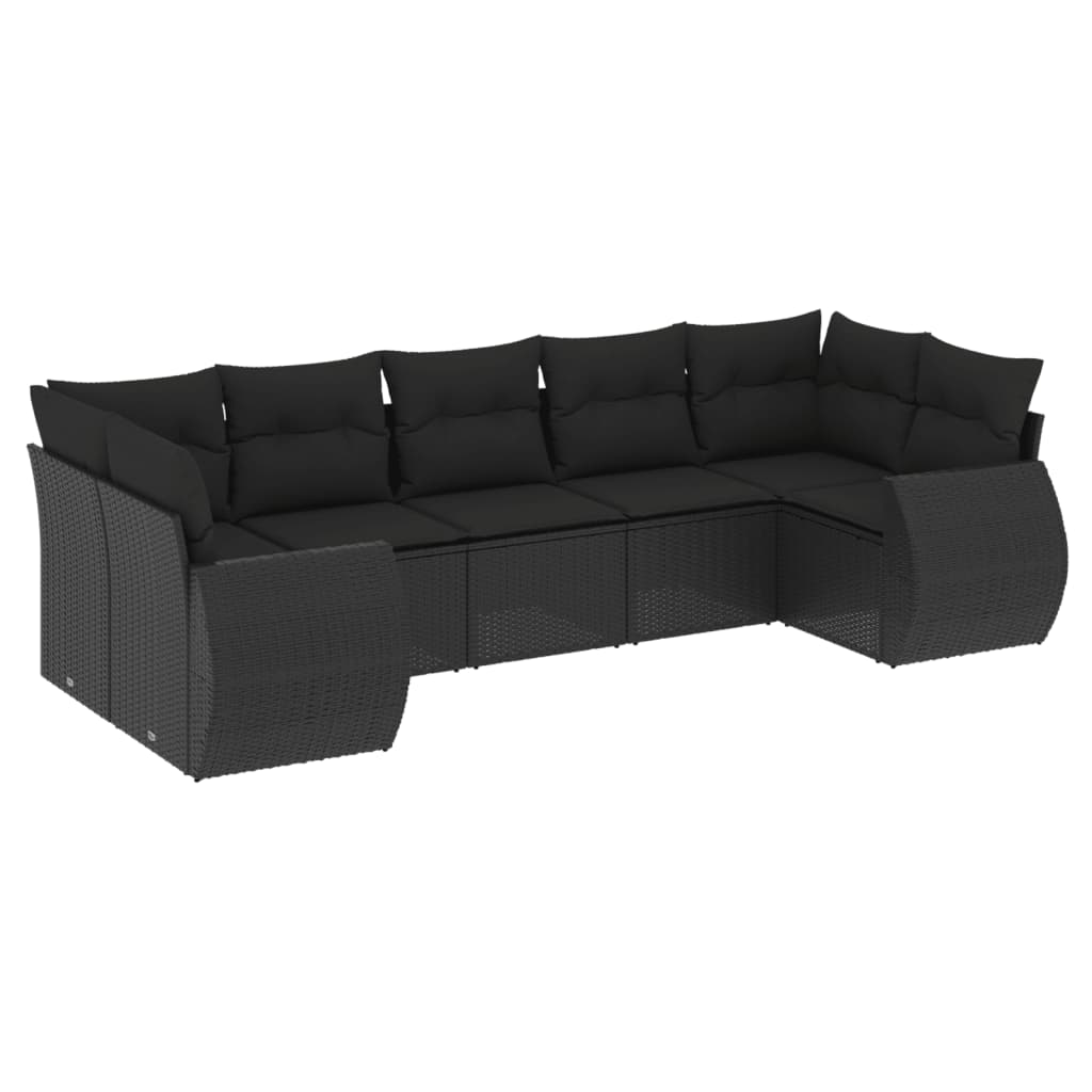 7-dijelni set vrtnih sofa od poliratana s jastucima crni Crna 71 x 62 x 69 cm