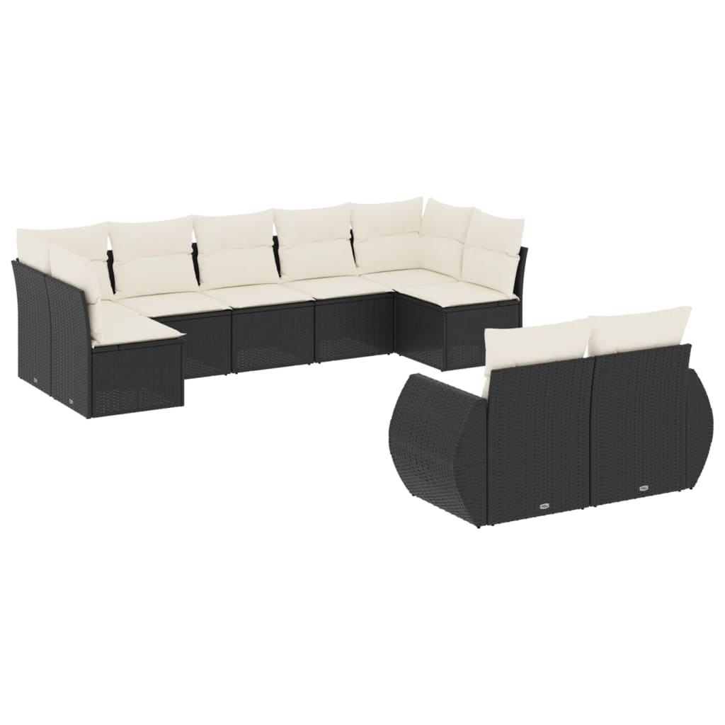 9-dijelni set vrtnih sofa s jastucima crni od poliratana Crna 71 x 62 x 69 cm