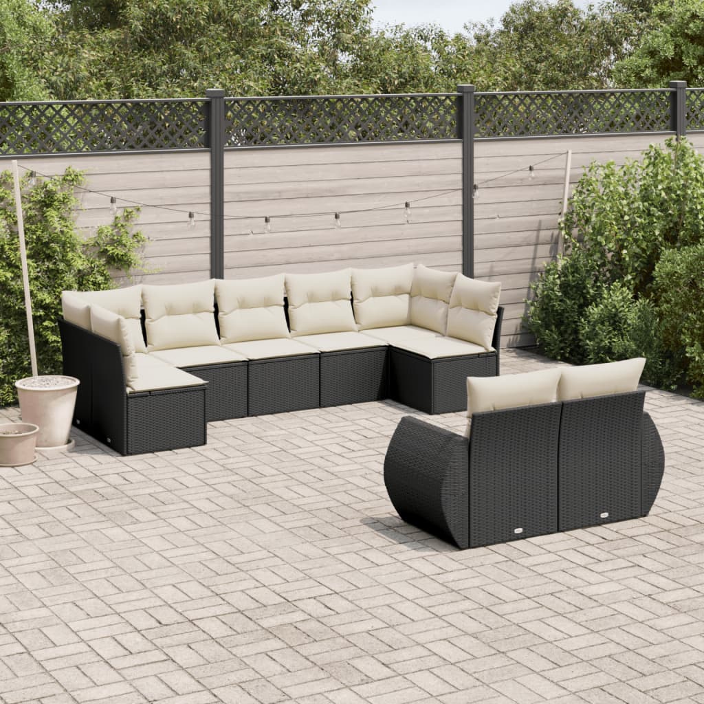 9-dijelni set vrtnih sofa s jastucima crni od poliratana Crna 71 x 62 x 69 cm