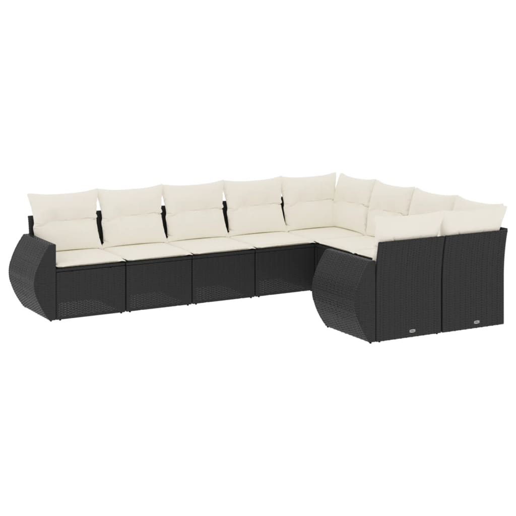 9-dijelni set vrtnih sofa s jastucima crni od poliratana Crna 71 x 62 x 69 cm
