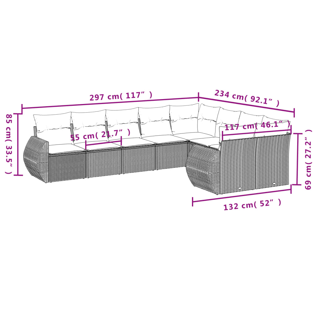 9-dijelni set vrtnih sofa s jastucima crni od poliratana Crna 71 x 62 x 69 cm