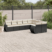 9-dijelni set vrtnih sofa s jastucima crni od poliratana Crna 71 x 62 x 69 cm