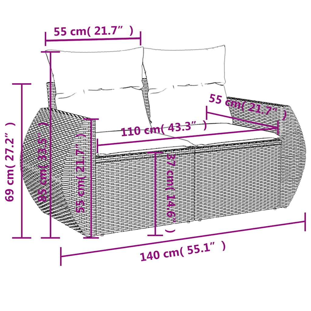 Vrtni set od 10 dijelova s jastucima, crni poliratan