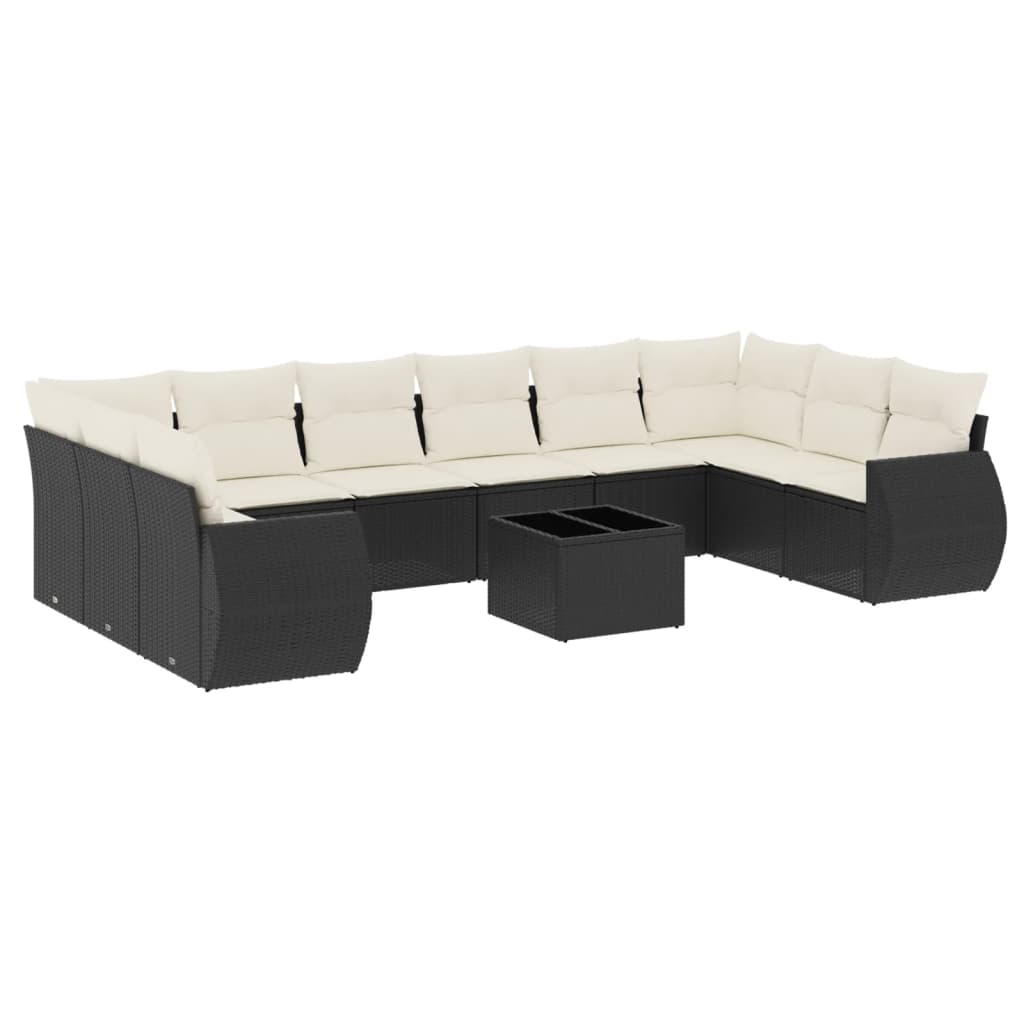 11-dijelni set vrtnih sofa od poliratana s jastucima crni Crna 71 x 62 x 69 cm