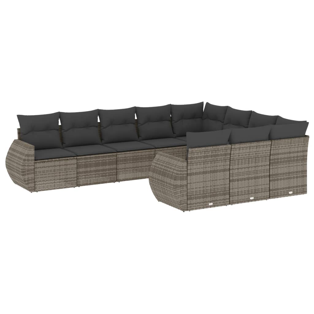 10-dijelni set vrtnih sofa od poliratana s jastucima sivi Siva 71 x 62 x 69 cm