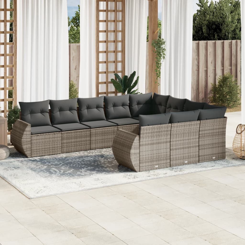 10-dijelni set vrtnih sofa od poliratana s jastucima sivi Siva 71 x 62 x 69 cm