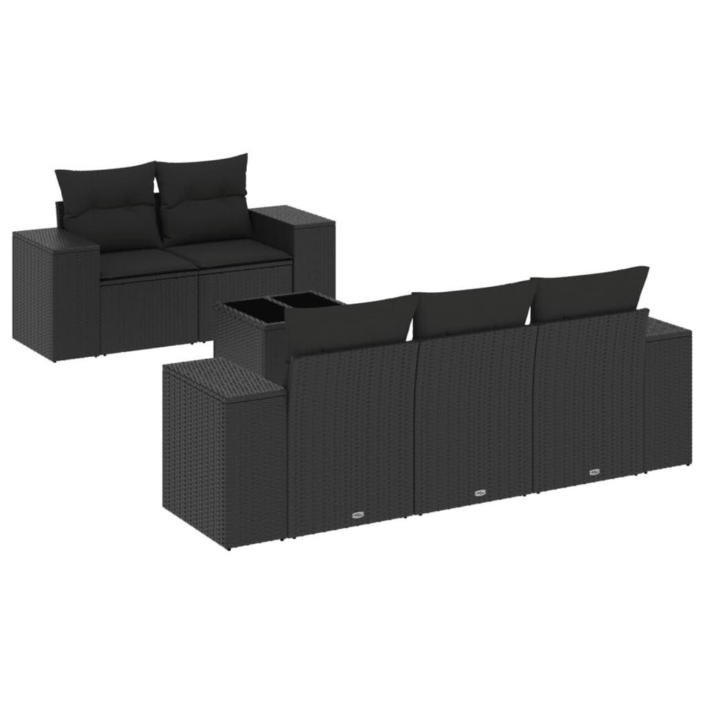 6-dijelni set vrtnih sofa s jastucima crni od poliratana Crna 93 x 62 x 69 cm