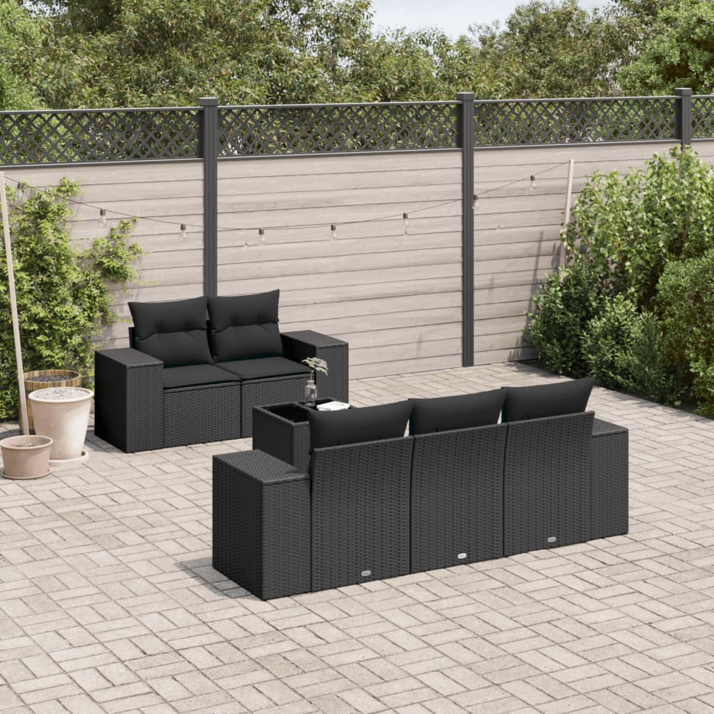 6-dijelni set vrtnih sofa s jastucima crni od poliratana Crna 93 x 62 x 69 cm