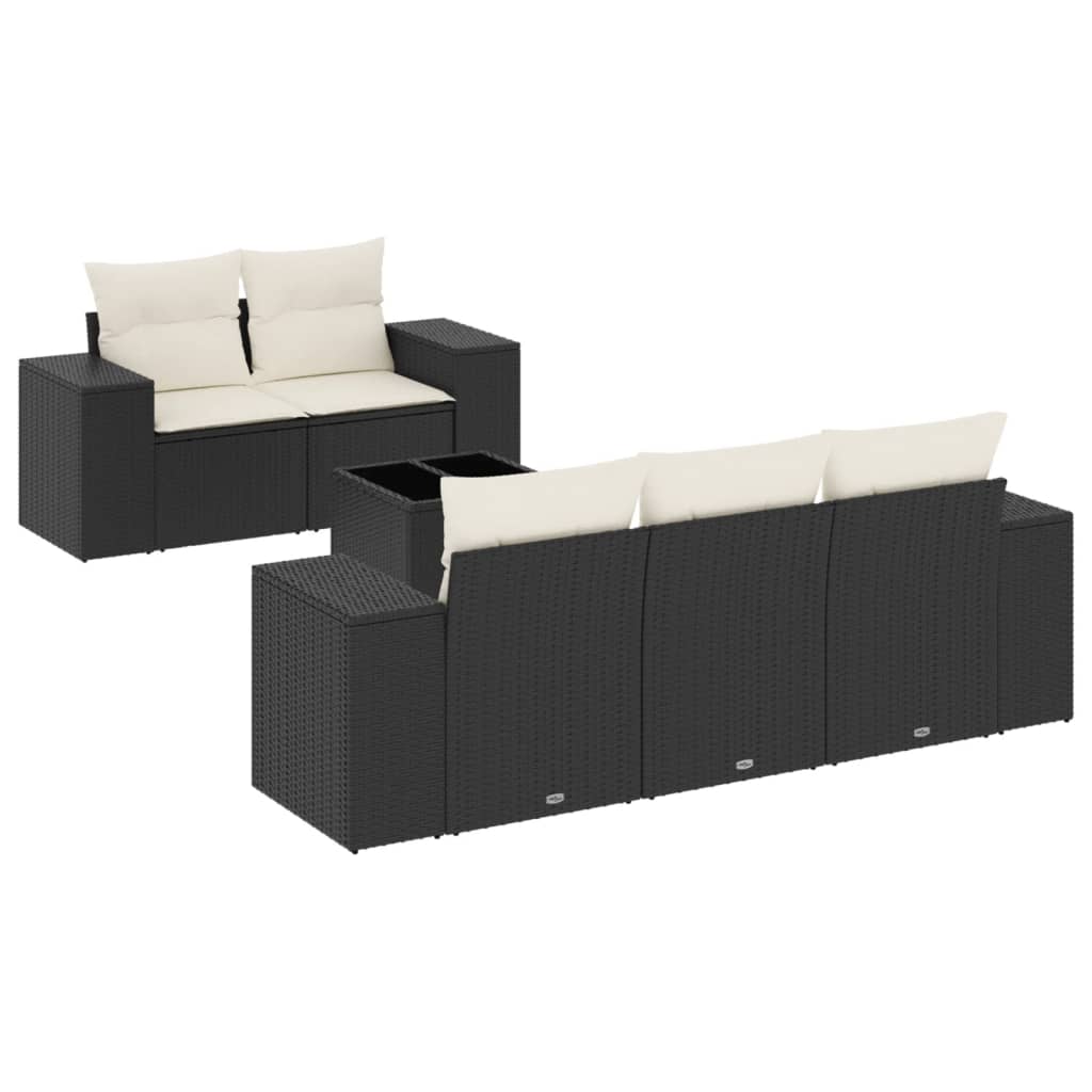 6-dijelni set vrtnih sofa s jastucima crni od poliratana Crna 93 x 62 x 69 cm
