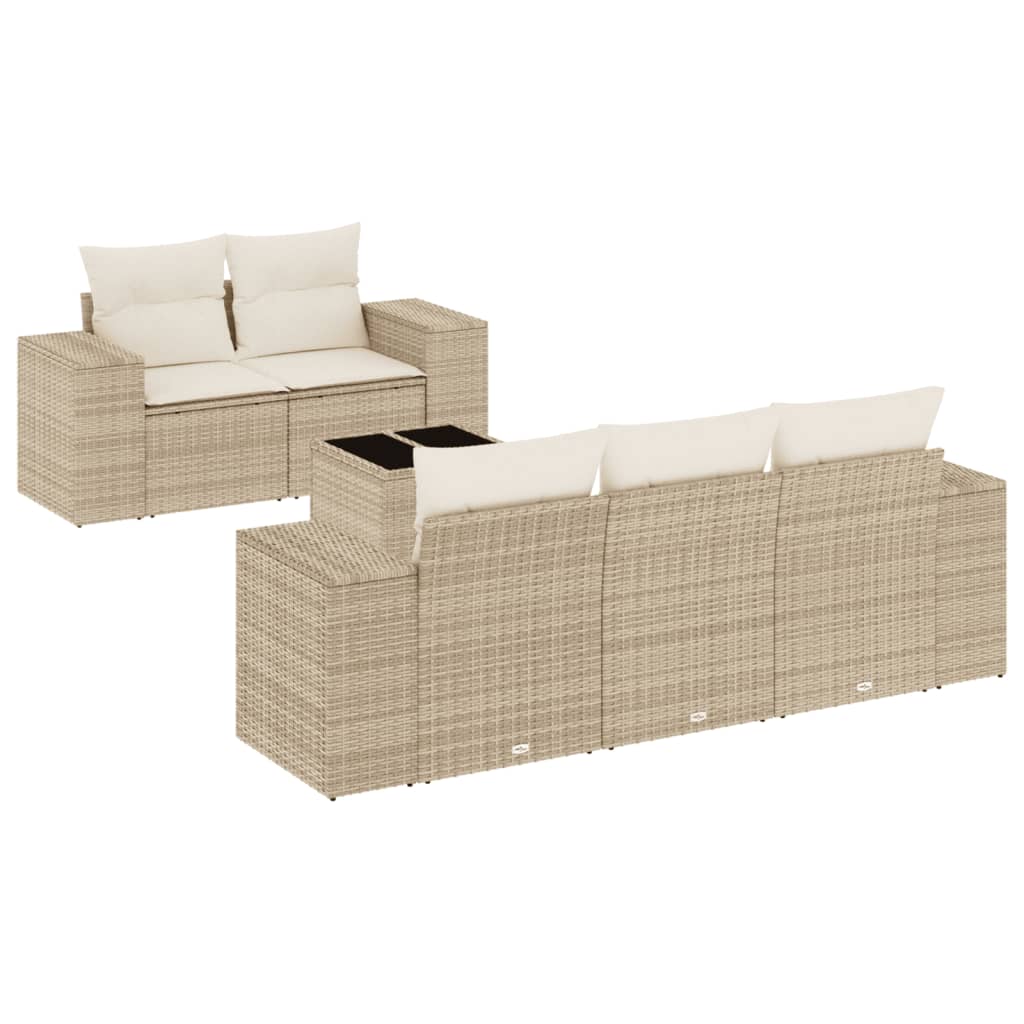6-dijelni set vrtnih sofa s jastucima bež od poliratana 93 x 62 x 69 cm
