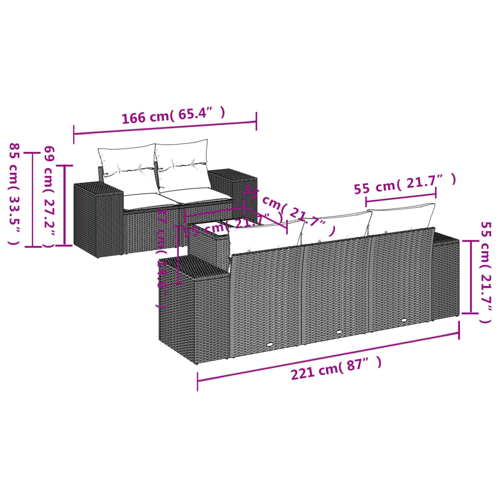 6-dijelni set vrtnih sofa s jastucima bež od poliratana 93 x 62 x 69 cm