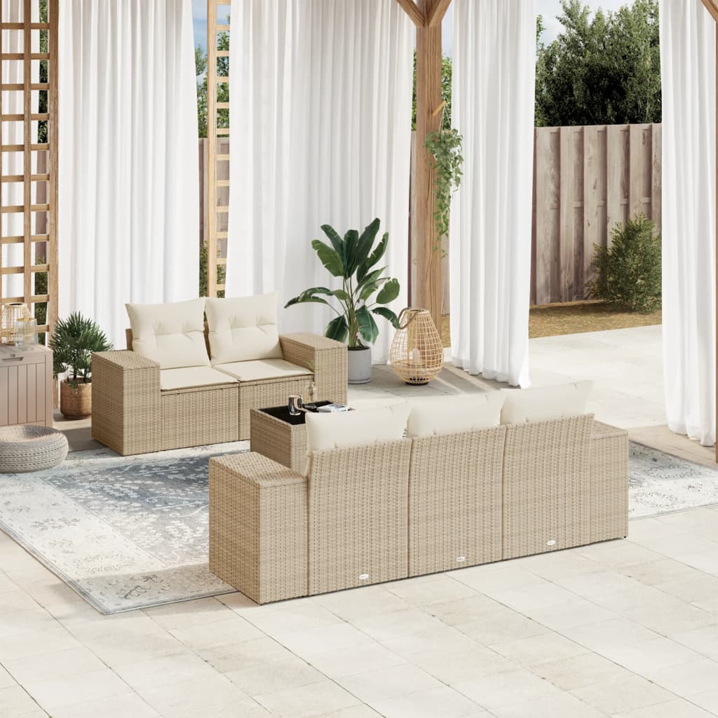 6-dijelni set vrtnih sofa s jastucima bež od poliratana 93 x 62 x 69 cm