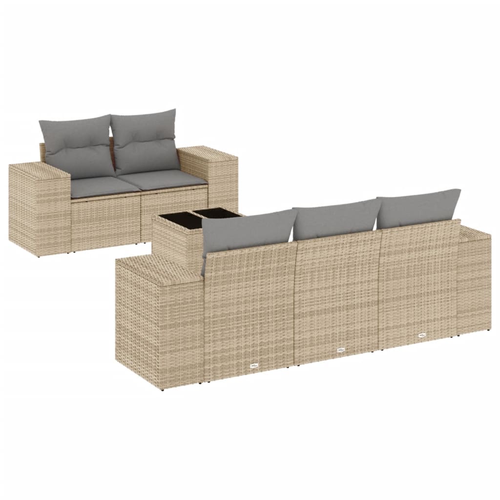 6-dijelni set vrtnih sofa s jastucima bež od poliratana 93 x 62 x 69 cm