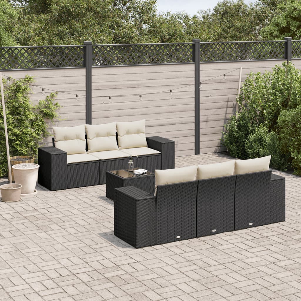 7-dijelni set vrtnih sofa od poliratana s jastucima crni Crna 93 x 62 x 69 cm