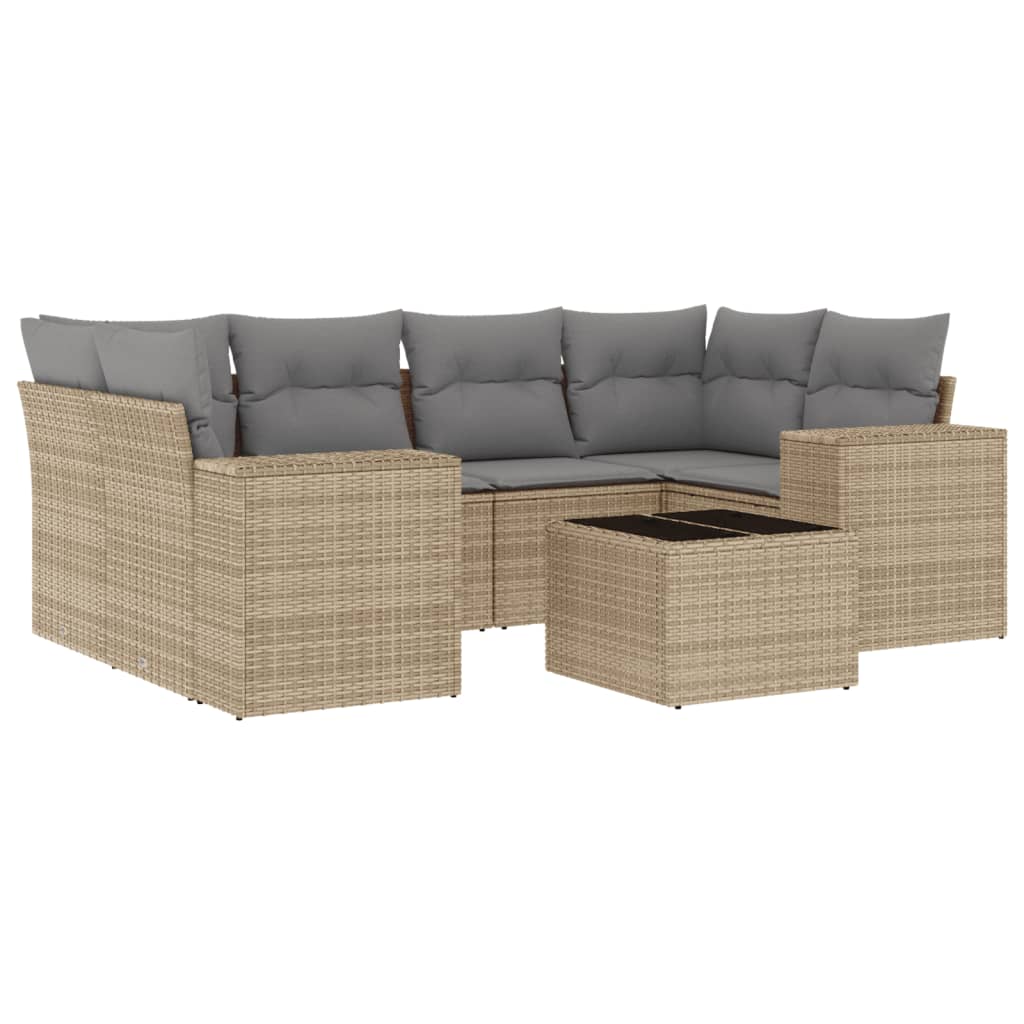 7-dijelni set vrtnih sofa od poliratana s jastucima bež 93 x 62 x 69 cm