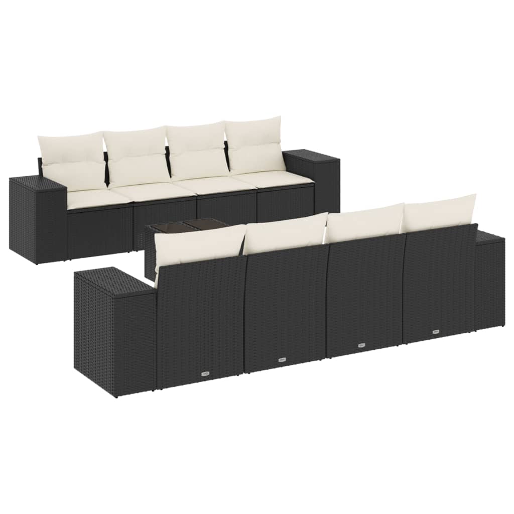 9-dijelni set vrtnih sofa s jastucima crni od poliratana Crna i krem