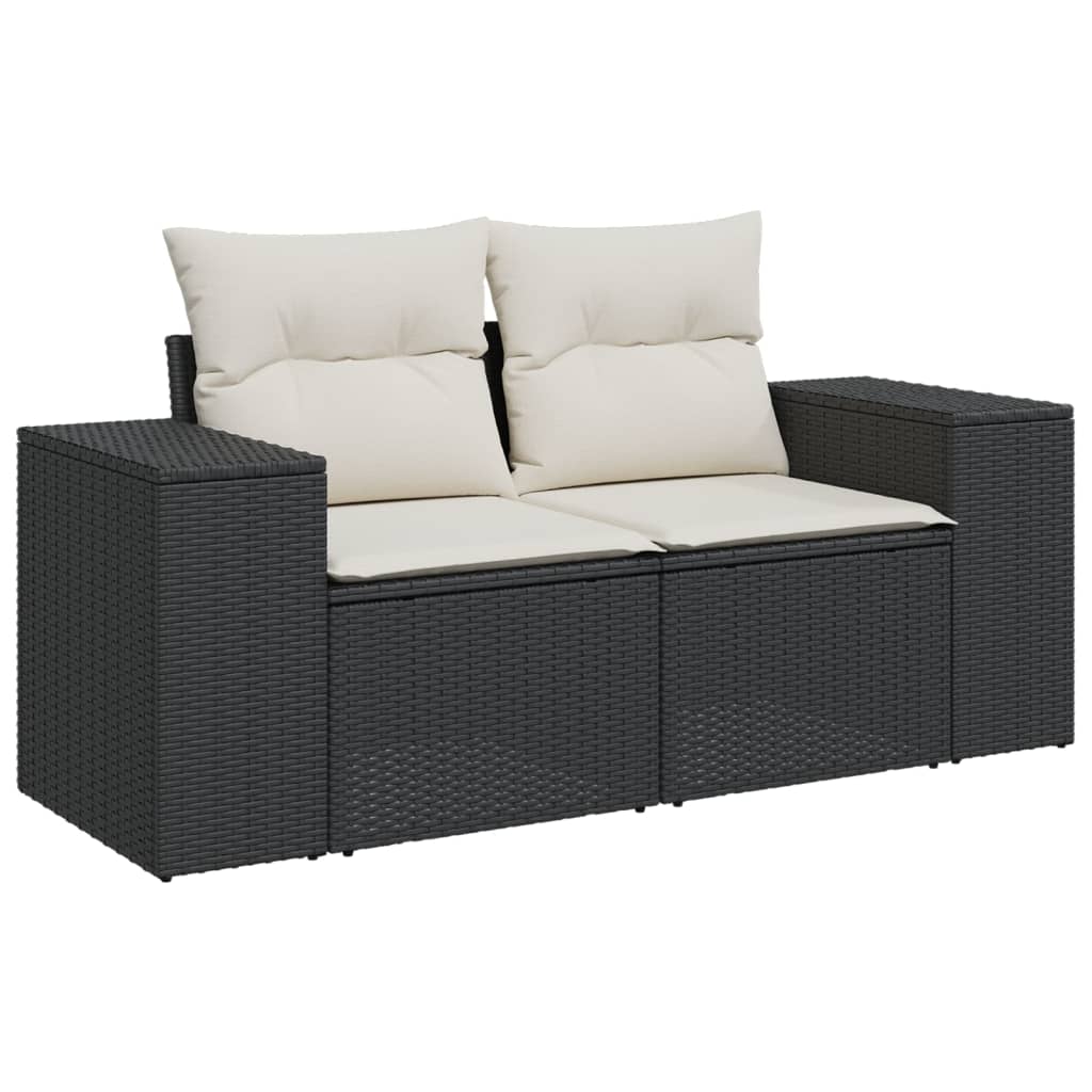 9-dijelni set vrtnih sofa s jastucima crni od poliratana Crna i krem