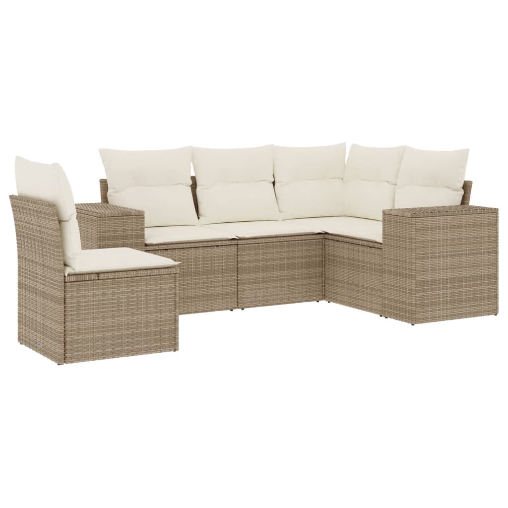 5-dijelni vrtni set sofa s jastucima bež od poliratana 83 x 62 x 69 cm