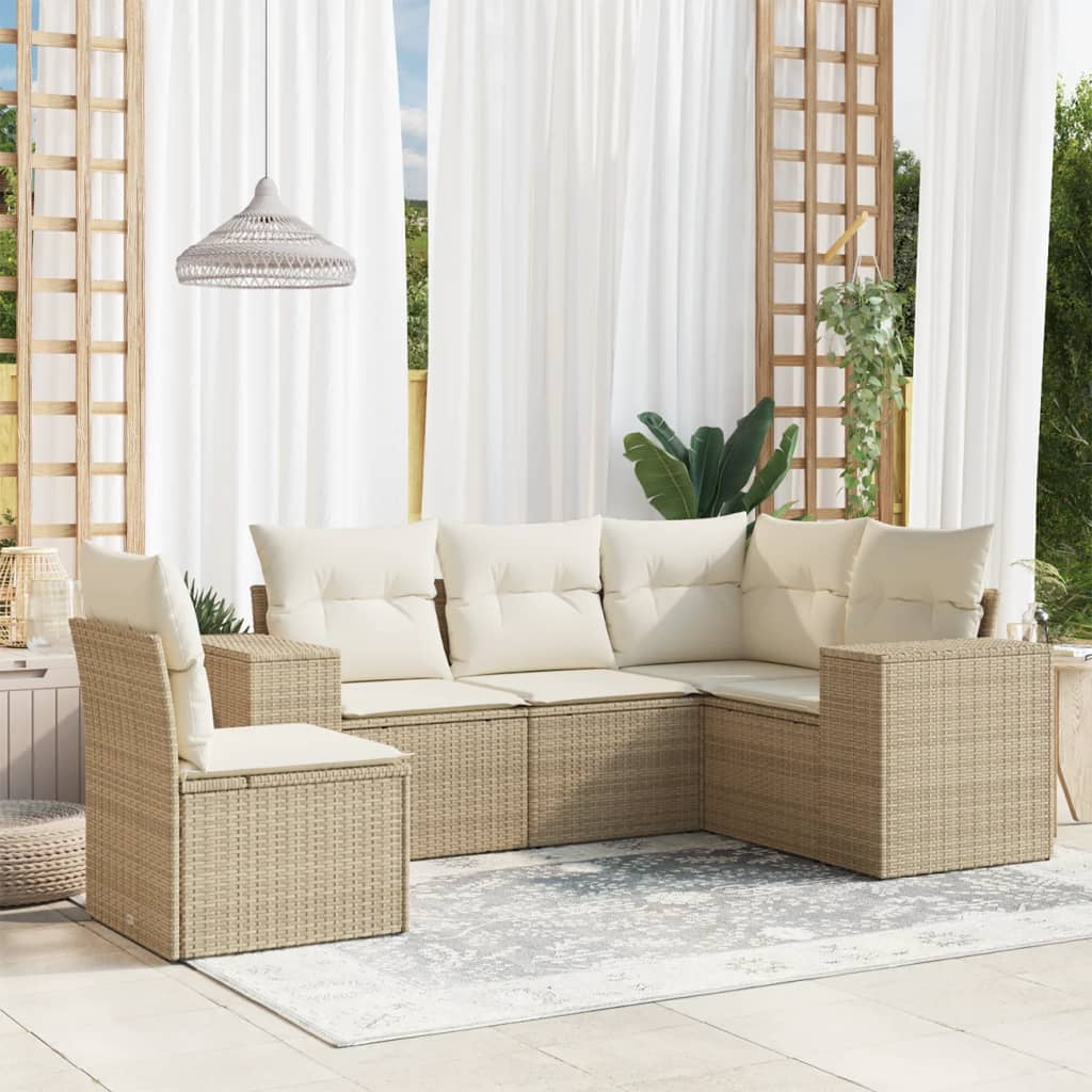5-dijelni vrtni set sofa s jastucima bež od poliratana 83 x 62 x 69 cm