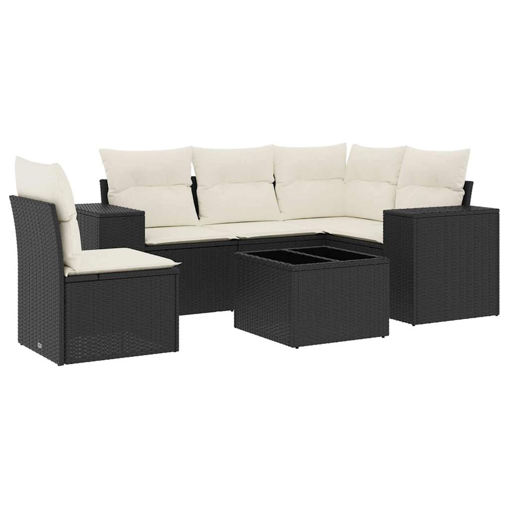 6-dijelni set vrtnih sofa s jastucima crni od poliratana Crna 83 x 62 x 69 cm