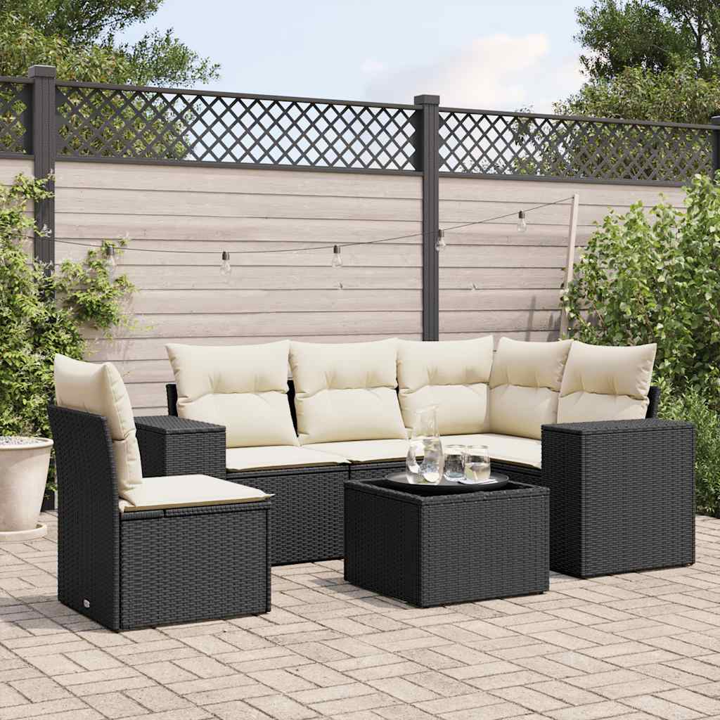 6-dijelni set vrtnih sofa s jastucima crni od poliratana Crna 83 x 62 x 69 cm
