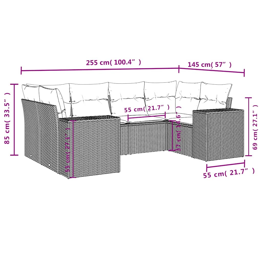 6-dijelni set vrtnih sofa s jastucima crni od poliratana Crna 83 x 62 x 69 cm