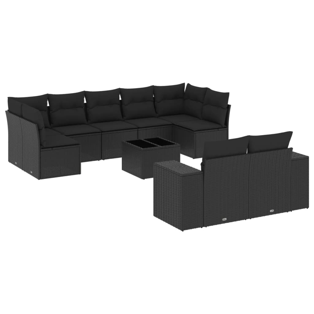 10-dijelni set vrtnih sofa s jastucima crni od poliratana Crna 83 x 62 x 69 cm
