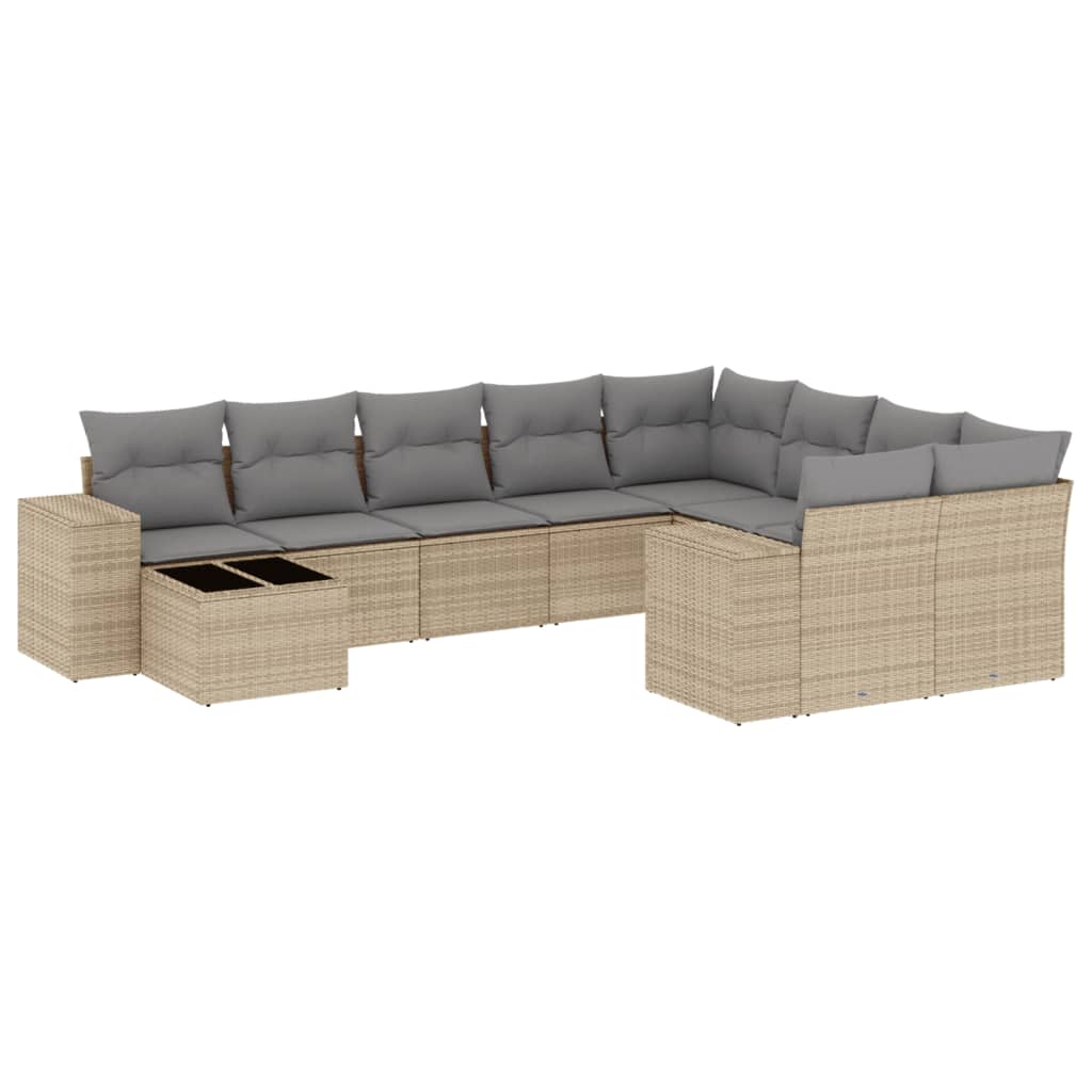 10-dijelni set vrtnih sofa s jastucima bež od poliratana 83 x 62 x 69 cm