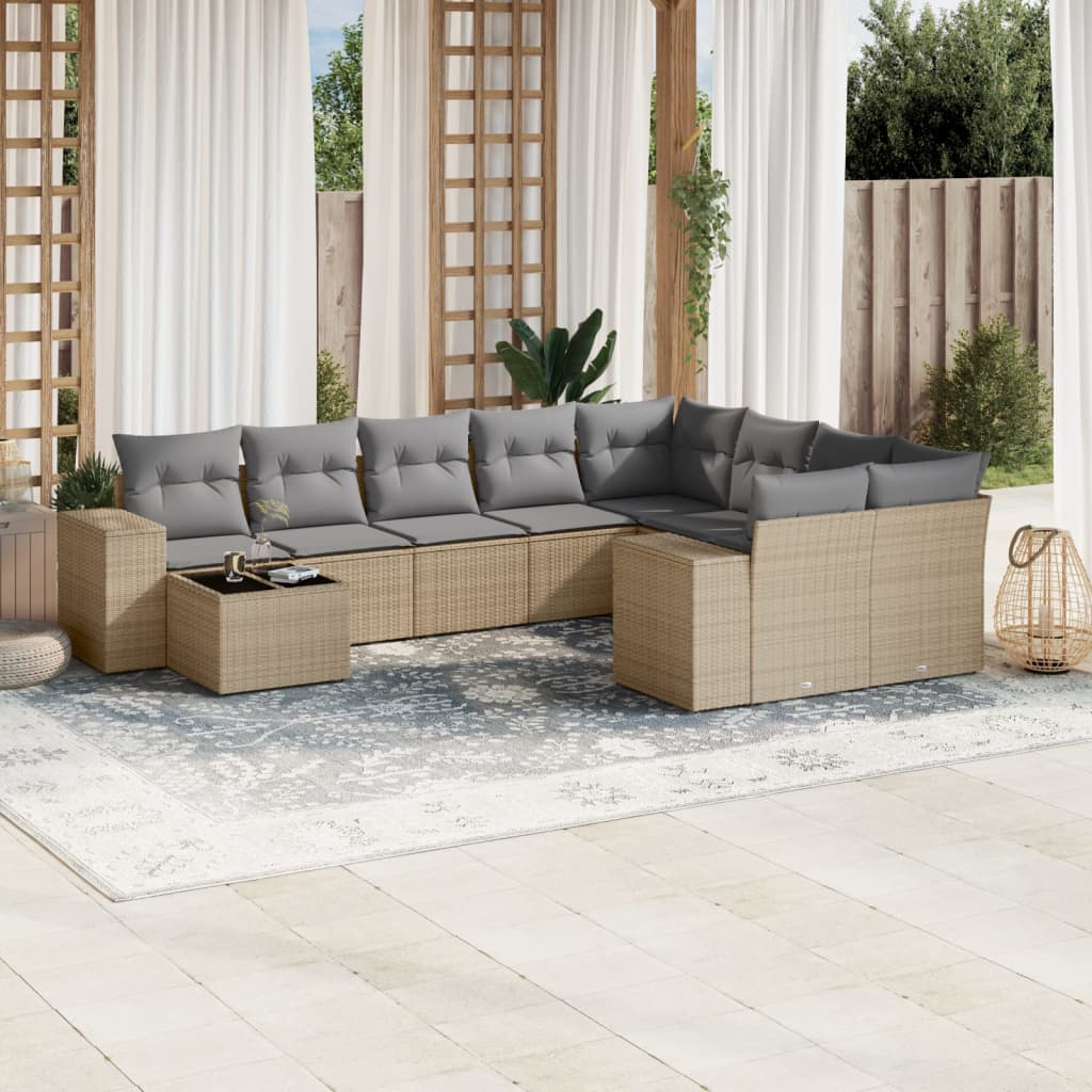 10-dijelni set vrtnih sofa s jastucima bež od poliratana 83 x 62 x 69 cm