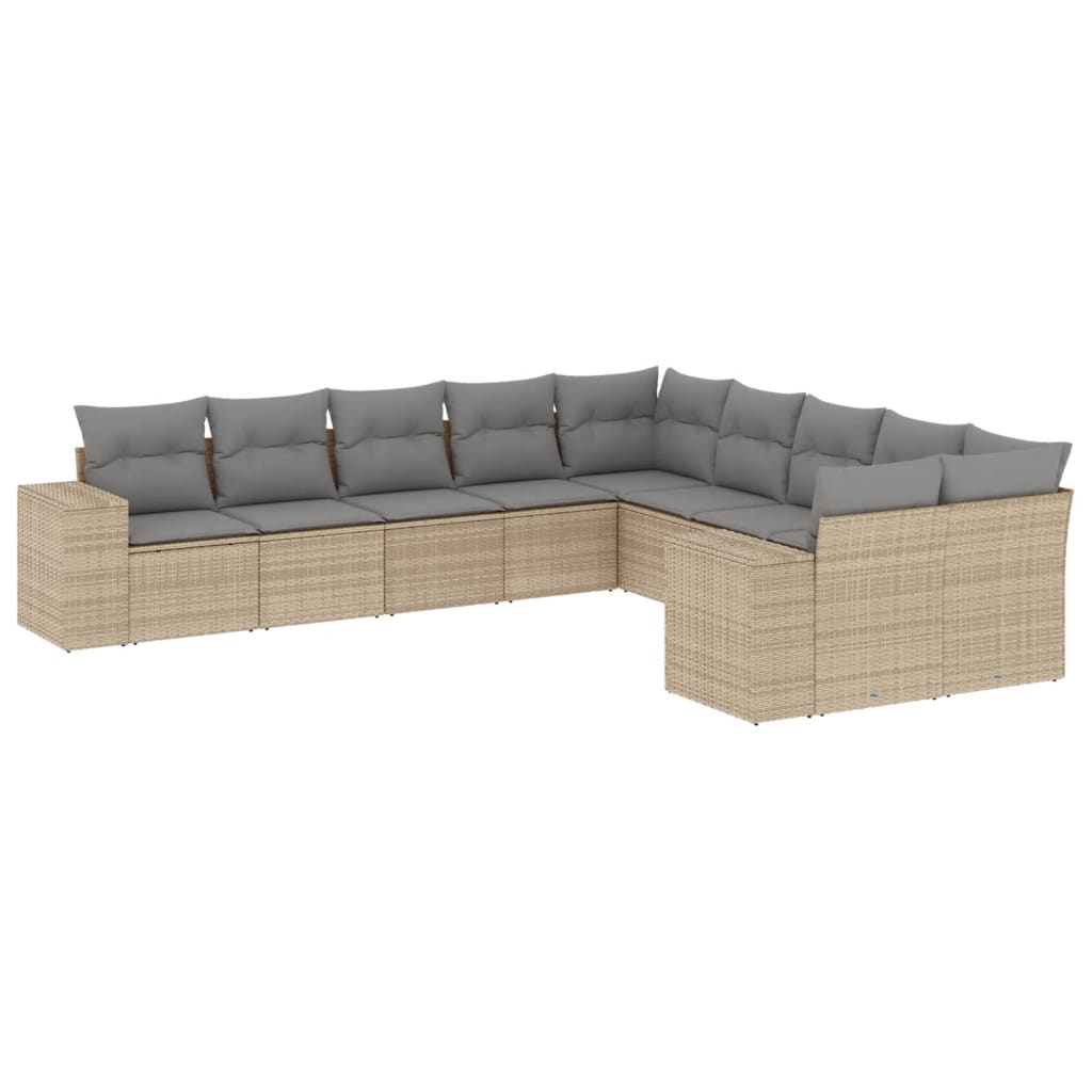 10-dijelni set vrtnih sofa s jastucima bež od poliratana 83 x 62 x 69 cm
