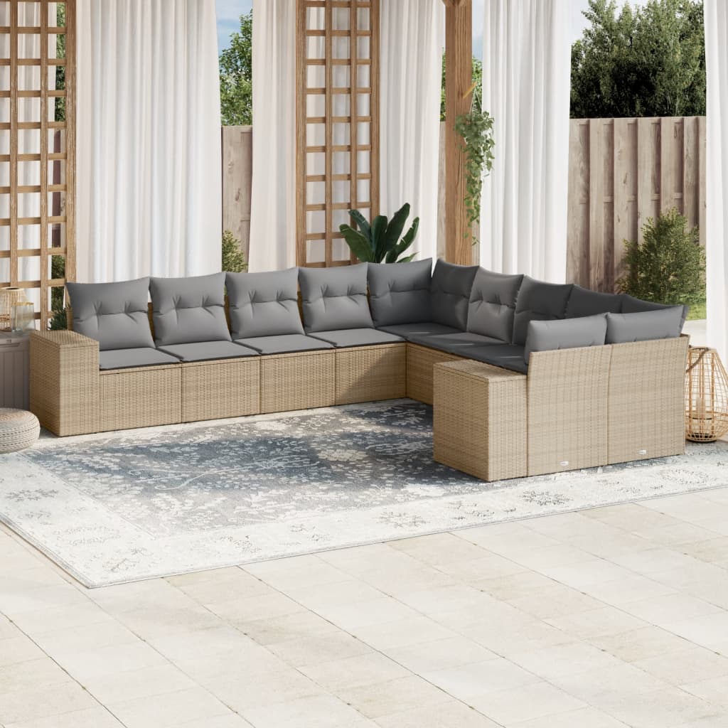 10-dijelni set vrtnih sofa s jastucima bež od poliratana 83 x 62 x 69 cm