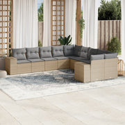 10-dijelni set vrtnih sofa s jastucima bež od poliratana 83 x 62 x 69 cm