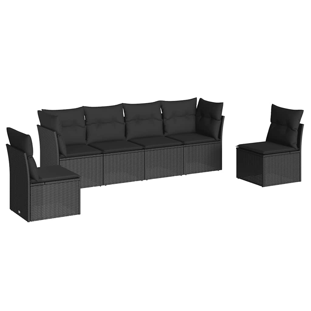 6-dijelni set vrtnih sofa s jastucima crni od poliratana Crna 62 x 62 x 69 cm