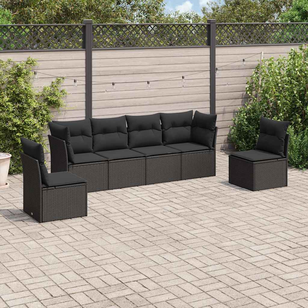 6-dijelni set vrtnih sofa s jastucima crni od poliratana Crna 62 x 62 x 69 cm