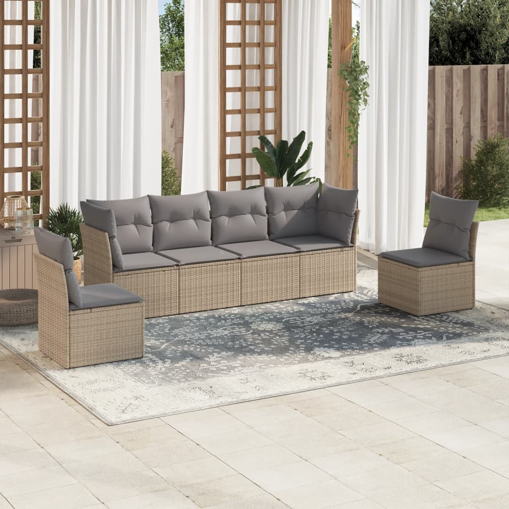 6-dijelni set vrtnih sofa s jastucima bež od poliratana 62 x 62 x 69 cm