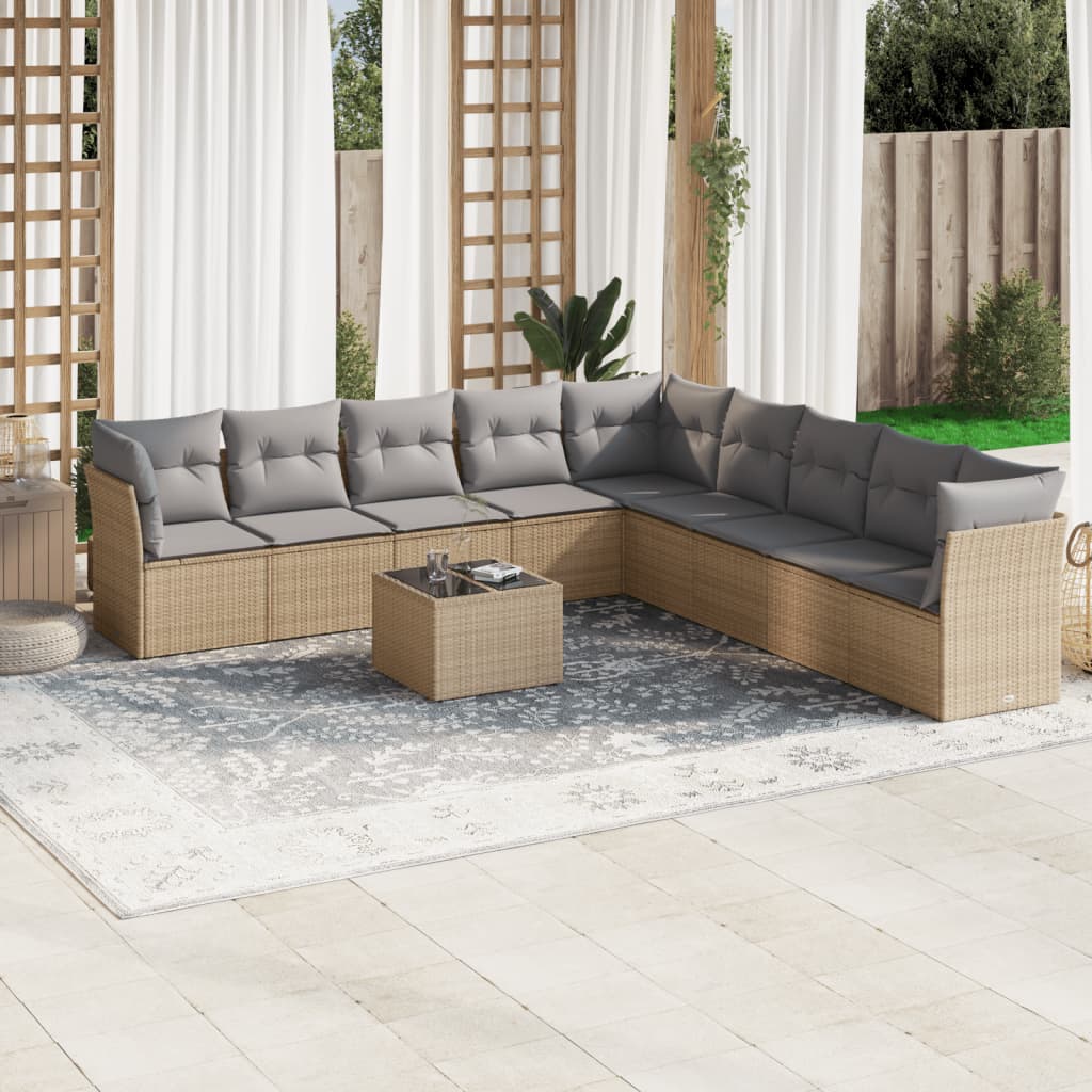 10-dijelni set vrtnih sofa s jastucima bež od poliratana
