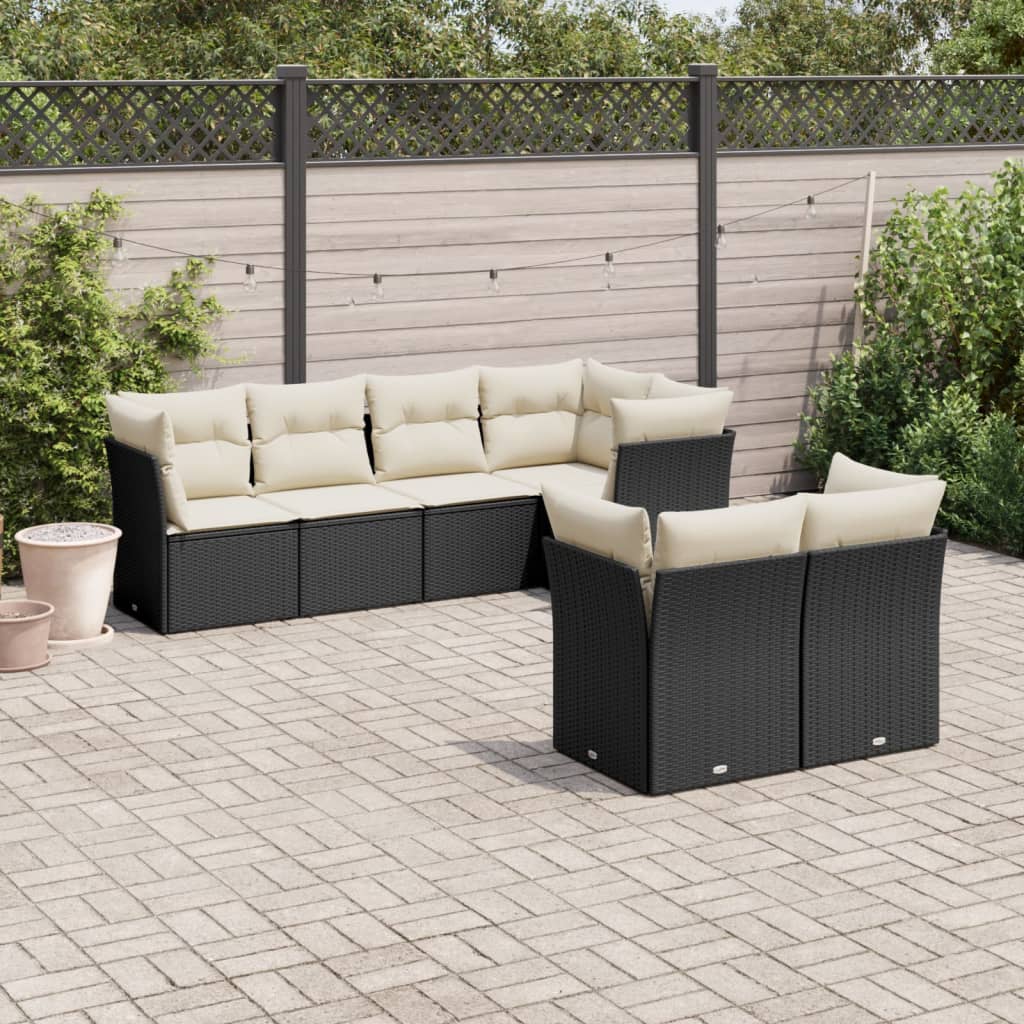 7-dijelni set vrtnih sofa od poliratana s jastucima crni Crna 62 x 62 x 69 cm