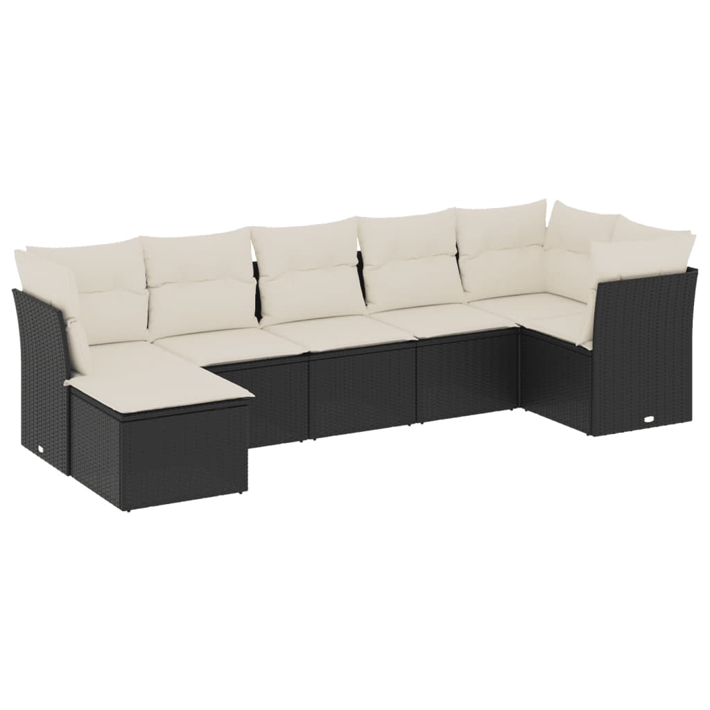 7-dijelni set vrtnih sofa od poliratana s jastucima crni Crna 62 x 62 x 69 cm